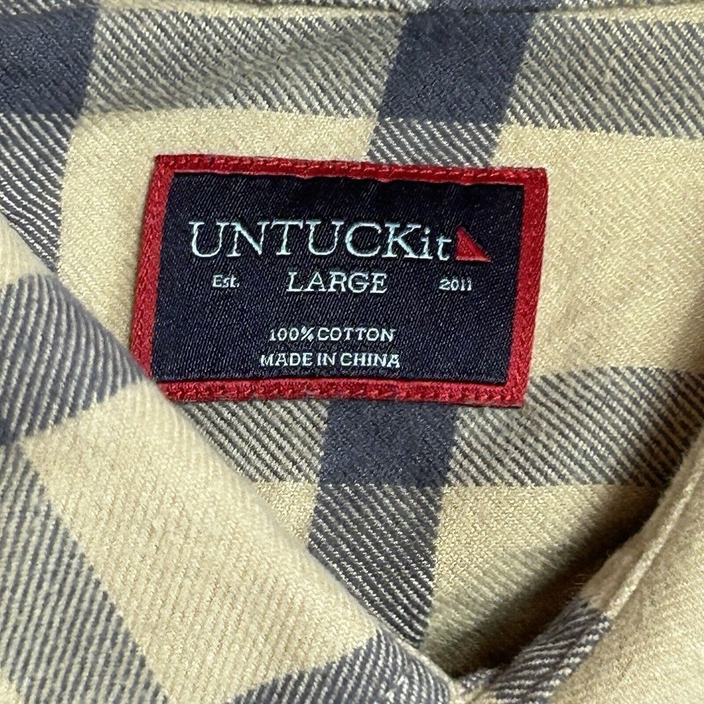 UNTUCKit Shirt‎ Mens L Tan Blue Plaid Flannel Long Sleeve Barnard - Picture 2 of 3